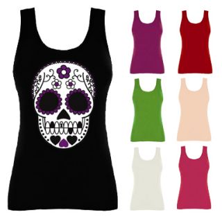 Womens Mexican Sugar Skull Tattoo Vest Top NEW UK 8 16