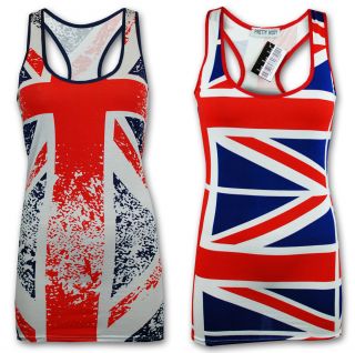 Ladies Vest Womens Tank Top British England Union Jack Flag Stripe