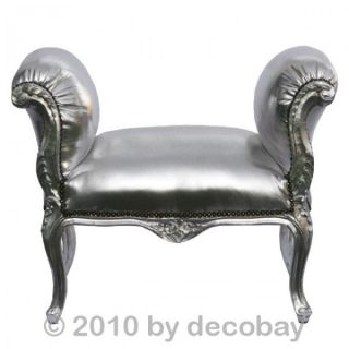 Möbel Silber Barock Antik Sitzbank. Massivholz Hocker komplett silber