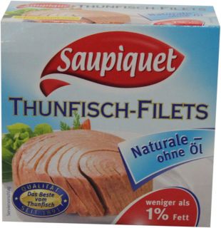 92EUR/100g) Saupiquet Thunfisch Filet ohne Öl 130g