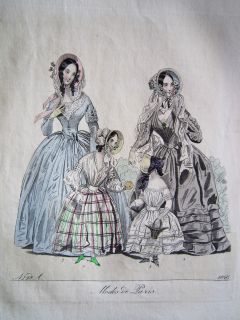 Kleine Mädchen Kinder Mutter Biedermeier Mode Paris Kupferstich 1840