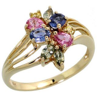 10 Karat Gold Ring Pink, Blau, Gruener & Gelb Saphir Steine, (14mm