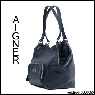 AIGNER Tasche / Schultertasche Kalbs Glattleder Schwarz Neu