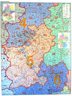 Landkarte PLZ Bundesland Rheinland Westfalen, Karte