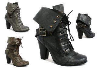 98D LADIES FOLD COLLAR MILITARY COMBAT HEEL LACE UP ARMY WORKER ANKLE