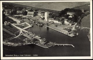 Ak Burg auf der Insel Fehmarn, Ostseebad, Hafen, Fliegeraufnahme