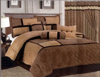 7pcs Brown Mirco Suede Patchwork Comforter Set Bed in a bag for Queen