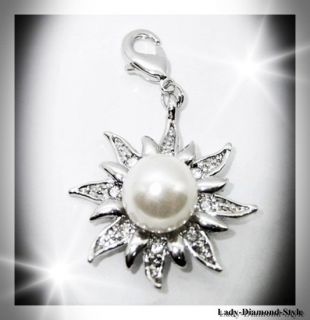 Charm Anhänger Sonne mit Perle Zirkonia Weiß Silber