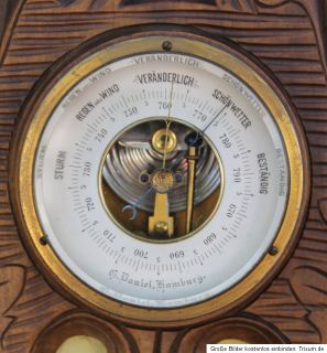 Wetterstation Barometer Thermometer M&S Jugendstil Schnitzereien Eiche
