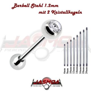 Barbell Hantel Stahl 1,2mm Länge 6 20mm 2 Kristallkugel kristall ab 2