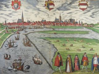 WISMAR OSTSEE GROßE KOLORIERTE ANSICHT RADIERUNG BRAUN HOGENBERG 1595