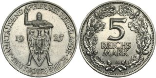 C523 J.322 Weimarer Republik 5 Mark 1925 A Rheinlande