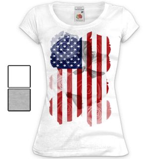 Damen T Shirt USA Amerika Flagge Motiv Druck Vintage Print States