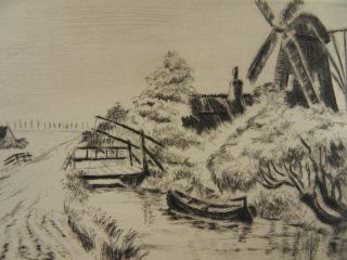 HOLLAND WINDMÜHLE KALTNADEL RADIERUNG MAX LANGE 1930