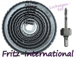 Lochsaegensatz Lochsaege Set 9tlg 38mm bis 127mm Bohrer 6mm