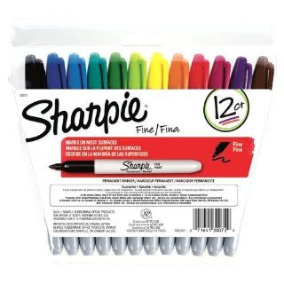 Permanent Markers, Fine Point, Assorted, 12/Set 