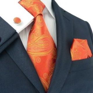 Landisun 376 Krawatten Set 3 tlg leuchtend orange Paisleys  Seiden
