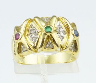 RING 585er Gold Diamanten & Rubin & Smaragd & Saphir Multicolor GG WG