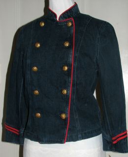 Lauren Gramercy Navy Denim Military Jacket Brass Buttons Juniors M 149
