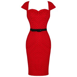 Damen Kleid Rotes Punktemuster 50s Vintage Arbeitskleid Hell Bunny