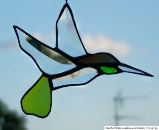 Fensterbild Facetten  Kolibri mit Farbgläsern kombiniert, 14 cm x