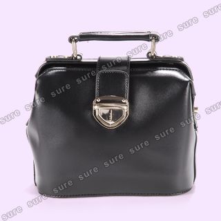 Chic Vintage Style Black PU Leather Doctor Handbag Shoulder Bag Hard