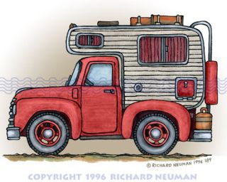 189 Pickup Truck Camper RV Print Wall Decor Art Camping