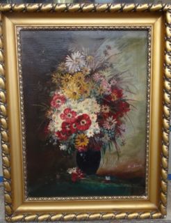 Blumen in Vase Öl/Leinen, alt gerahmt, RG 80x62 cm 199/12058