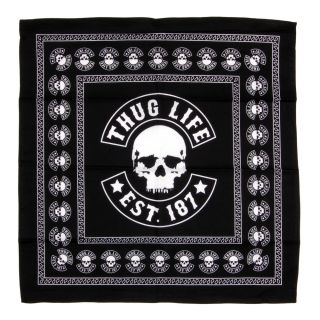 Thug Life Est.187 Bandana Black Totenkopf Skull Durag Tuch Schwarz