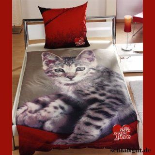 Katzen Bettwäsche Herz für Tiere 135 x 200 Baumwolle Fotodruck