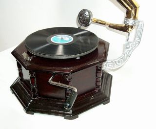 G197 Dekoratives Trichter Grammophon, 8 Eckig mit Schellack Platte