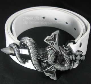 Cross Sword Snake Dragon Buckle Genuine Leather Belt