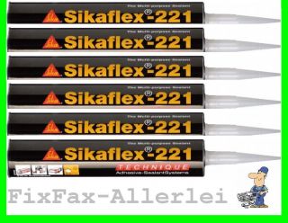 6x Sikaflex 221 300 ml Kartusche weiss weiß 14,20€/L