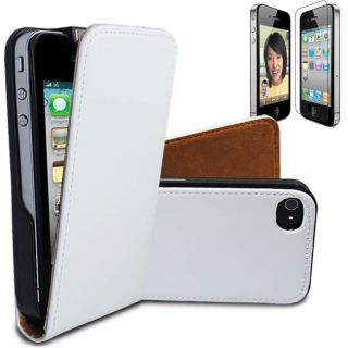 WHITE GENUNIE LEATHER MAGNETIC FLIP CASE FOR APPLE IPHONE 4S 4G 4