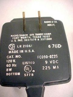 POWER ADAPTER FOR RADIO SHACK SCOREBOARD & OTHERS 9 VOLTS AC209