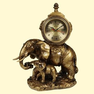 Indischer Elefant Muter mit Kind, Standuhr,Kaminuhr, Barockstill Gold