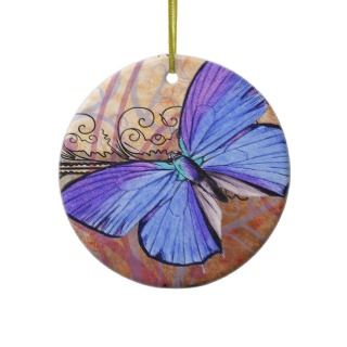 Purple Butterfly Vintage Collage Collectible Christmas Ornaments