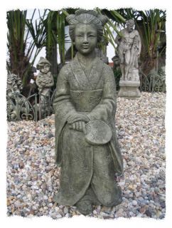 Steinguss Garten Figur Geisha Koi Teich Buddha Skulptur