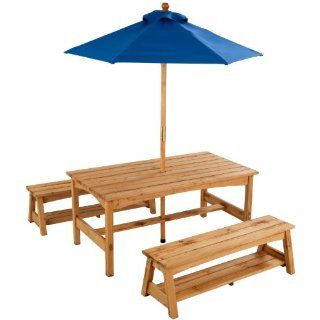 KidKraft 43   Rechteckiger Tisch mit Bank und blauem Sonnenschirm