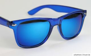 Retro Sonnenbrille Wayfarer Style NEU blau o gold verspiegelt Frogskin