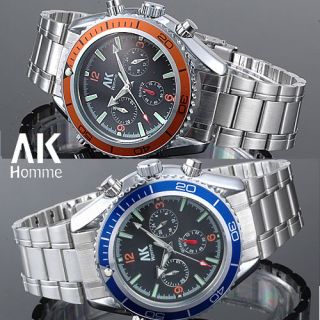 Mode AK orange/blaue Chronograph Uhr Herrenuhr Damenuhr Sport Design