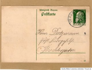 Postkarte Ganzsache gelaufen Traunstein, 2.4.1913 Briefmarke gedruckt