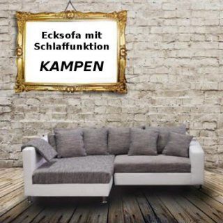 Eck Sofa KAMPEN, mit Schlaffunktion, weiss/grau, 225x185cm, Ottomane