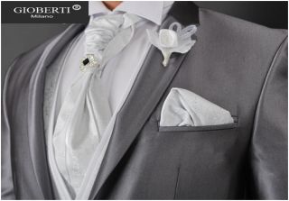 273*Luxus Hochzeitsanzug Silber Anzug %Seide Gr 54 NEU