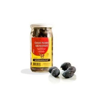 Nyonsolive   Schwarze Oliven aus Nyons mit Kräutern der Provence (AOC