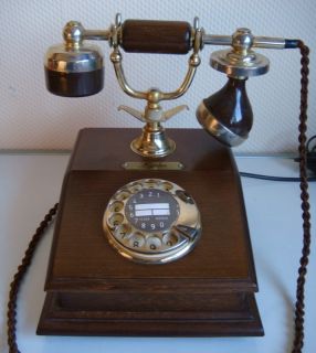 Nostalgie Post Telefon LYON mit Waehlscheibe Antik Design aus Holz