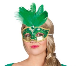 AUGENMASKE VENICE grün Feder Maske Venedig