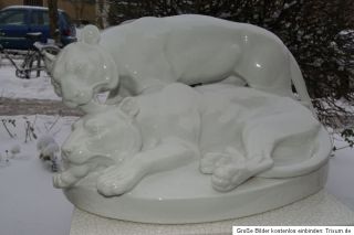 Alte Porzellan Figurengruppe Fraureuter, das Löwenpaar
