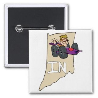 Indiana IN Map & Indy 500 Race Car Cartoon Pins