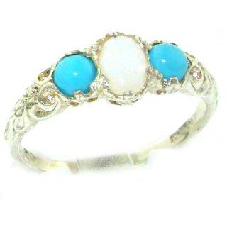 Damen Ring 9 Karat (375) Weißgold mit Opal Türkis   Größe 50 (15.9